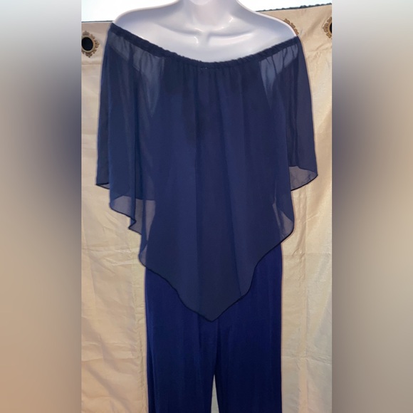 Women’s Gabriella Rocha Jumpsuit Off Shoulder Dark Blue Size XS 31” Inseam - Picture 10 of 16